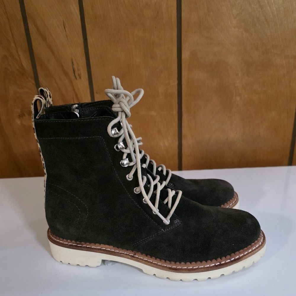 DOLCE VITA Stylish Grey Suede Ankle Boots With Leopard Print Accent Sz. 7.5 - Picture 6 of 11